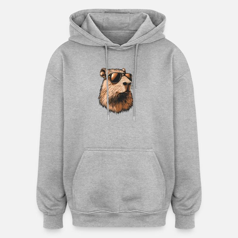 Capybara avec lunettes de soleil - Sweat à capuche oversize unisexe - gris chiné