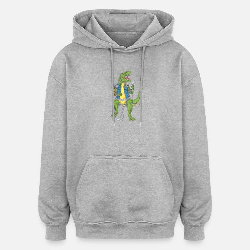 Dino Rock star mit Mikro - Oversized Unisex Hoodie - Grau meliert