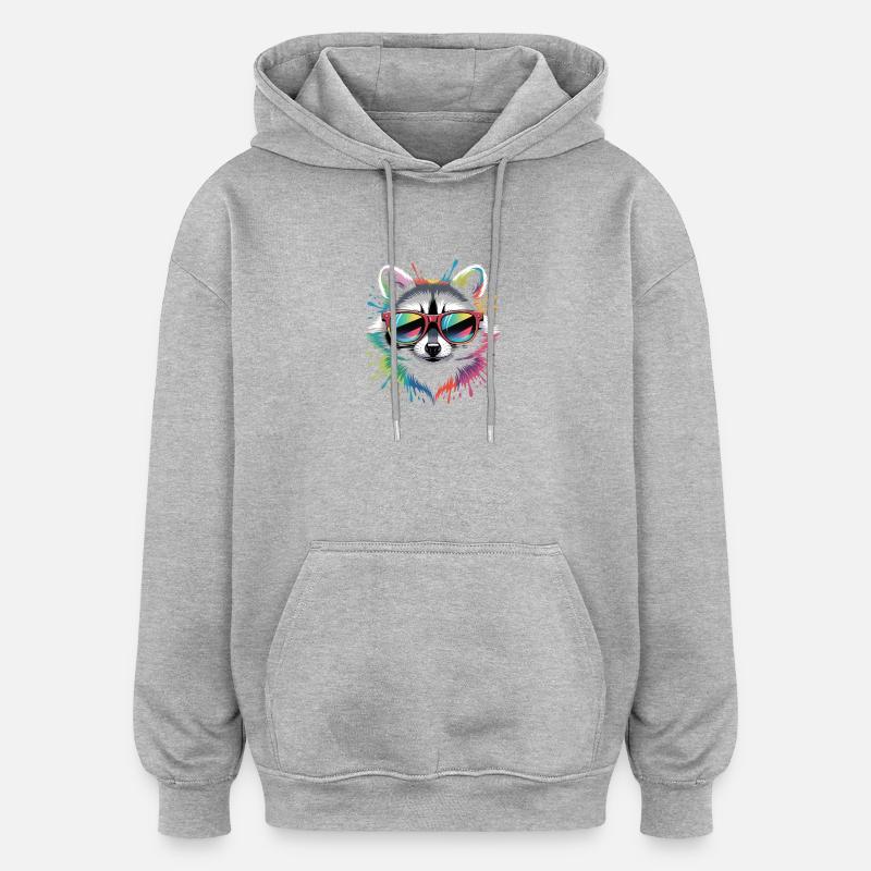 Raton laveur arc-en-ciel - Sweat à capuche oversize unisexe - gris chiné