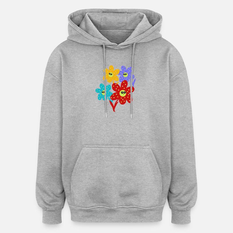Fleur joyeuse sourire Fleur Rétro - Sweat à capuche oversize unisexe - gris chiné