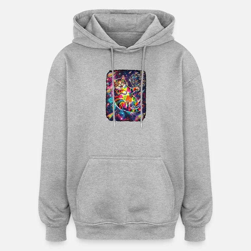 L’espace des chats drôles - Sweat à capuche oversize unisexe - gris chiné