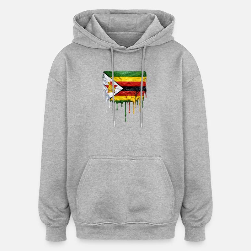 Drapeau du Zimbabwe avec peinture dégoulinante - Sweat à capuche oversize unisexe - gris chiné