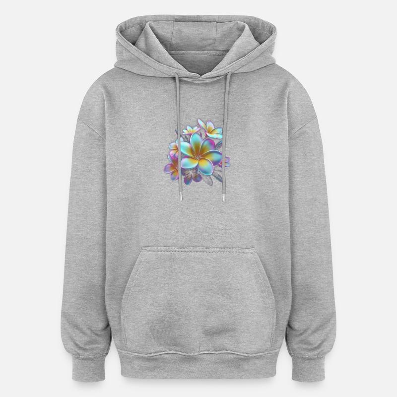 Regenbogen Plumeria Farbexplosion - Oversized Unisex Hoodie - Grau meliert