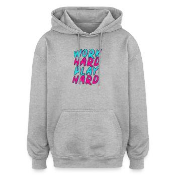 Work Hard Play Hard Neon Spaß - Oversized Unisex Hoodie - Grau meliert - Vorne - Noah (186cm)