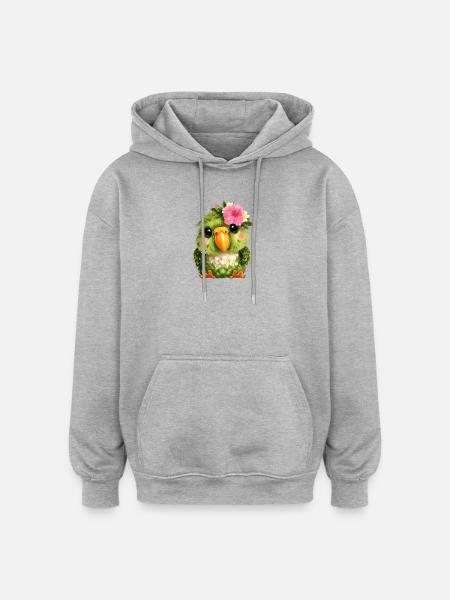 Spring Parrot with Floral Wreath - Oversized Unisex Hoodie - heather grey