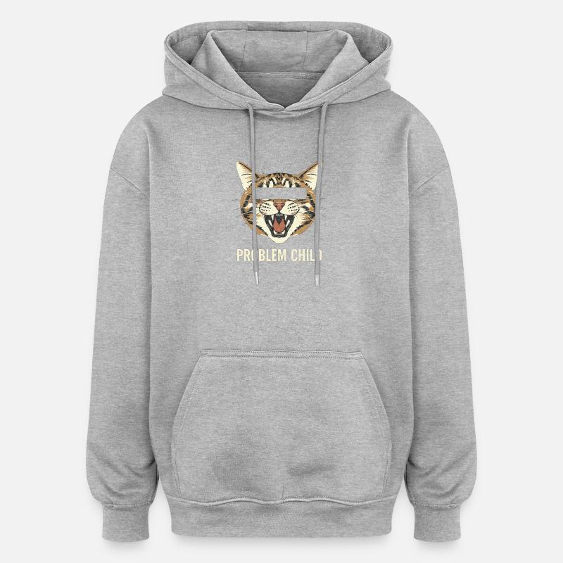 Motif du chat enfant à problèmes - Sweat à capuche oversize unisexe - gris chiné