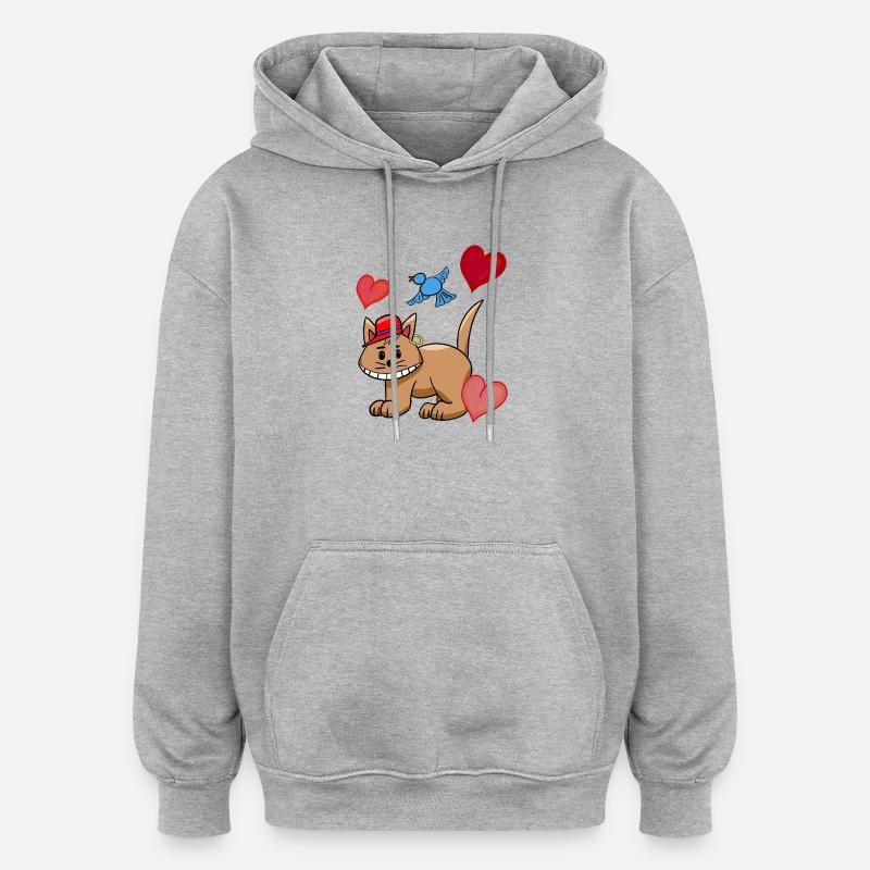 Cœur Chat Chats Oiseaux Enfants - Sweat à capuche oversize unisexe - gris chiné