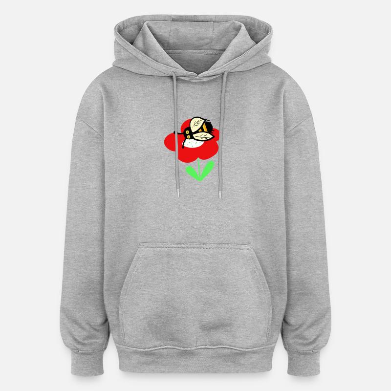 Rote Blume mit putzigen Bienchen - Oversized Unisex Hoodie - Grau meliert