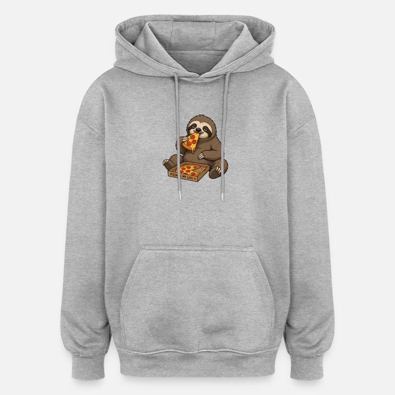 Pizza-Sloth Lebensgenuss - Oversized Unisex Hoodie - Grau meliert