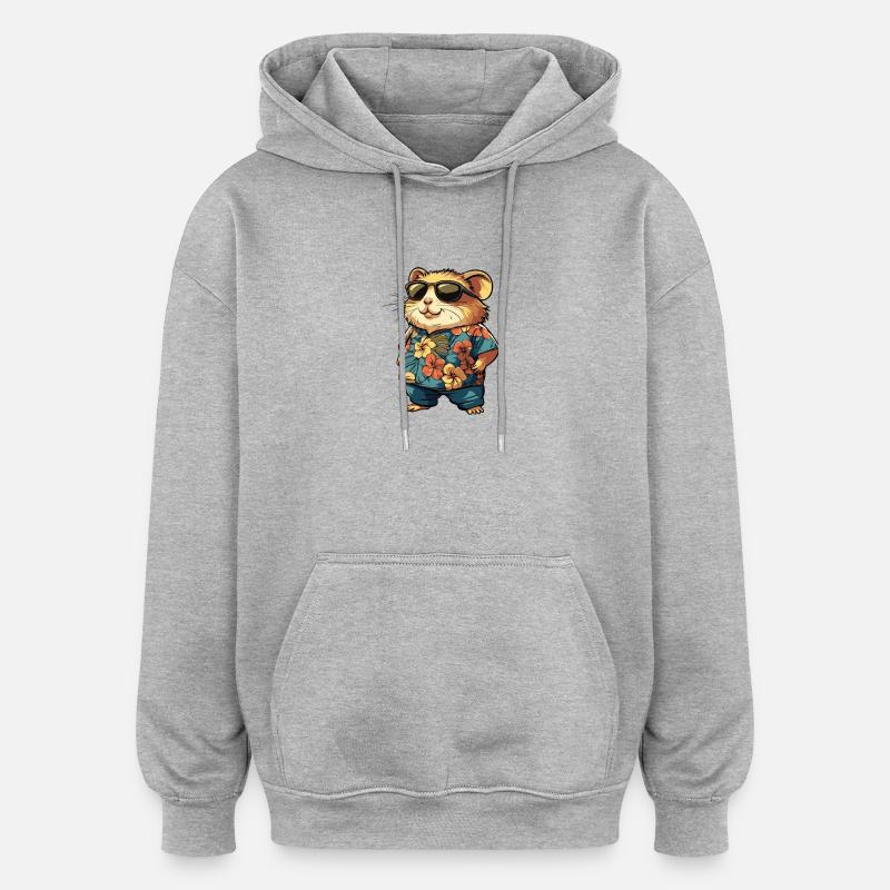 Vacances de la bande dessinée Hamster - Sweat à capuche oversize unisexe - gris chiné