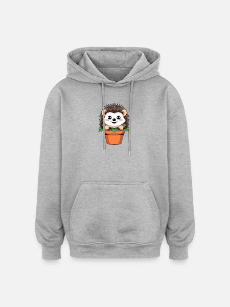 Kleiner Gartenigel im Topf - Oversized Unisex Hoodie - Grau meliert