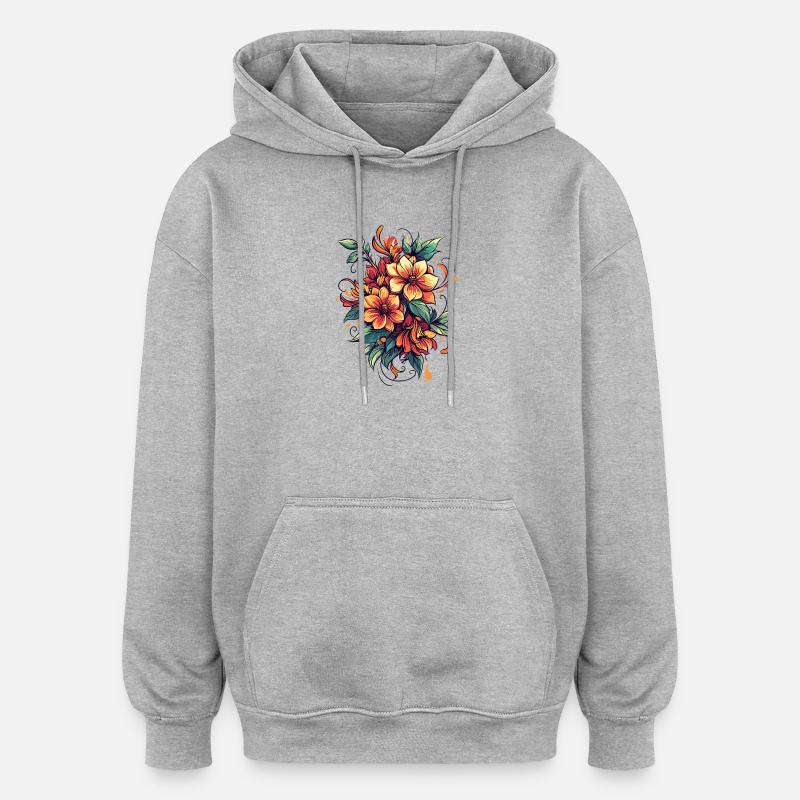 Bouquet de Fleurs de Feu - Sweat à capuche oversize unisexe - gris chiné