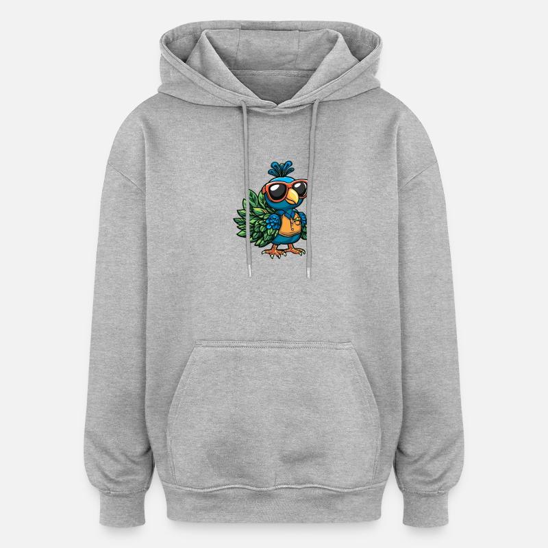 Pfau Vogel Comic Urlaub - Oversized Unisex Hoodie - Grau meliert