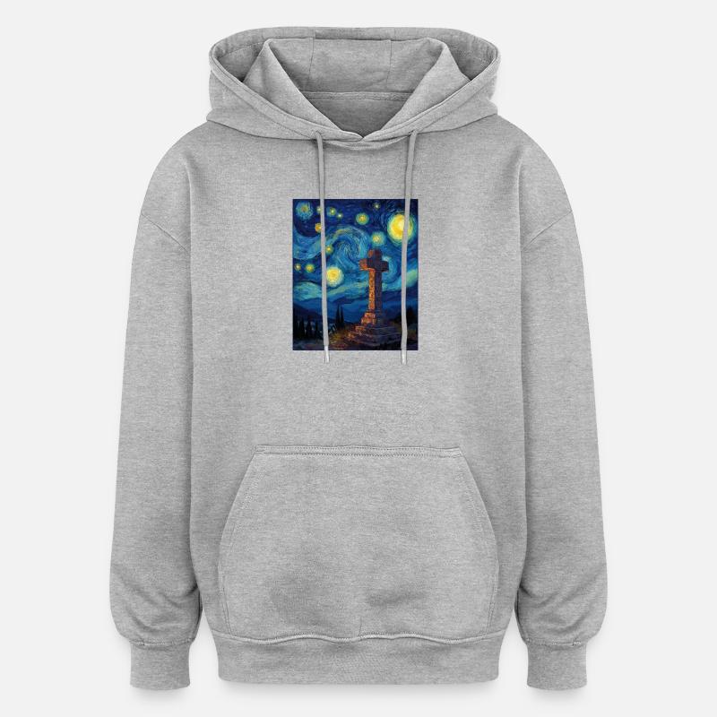 croix - Sweat à capuche oversize unisexe - gris chiné