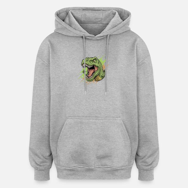 Wütender T Rex mit Farbschwall - Oversized Unisex Hoodie - Grau meliert