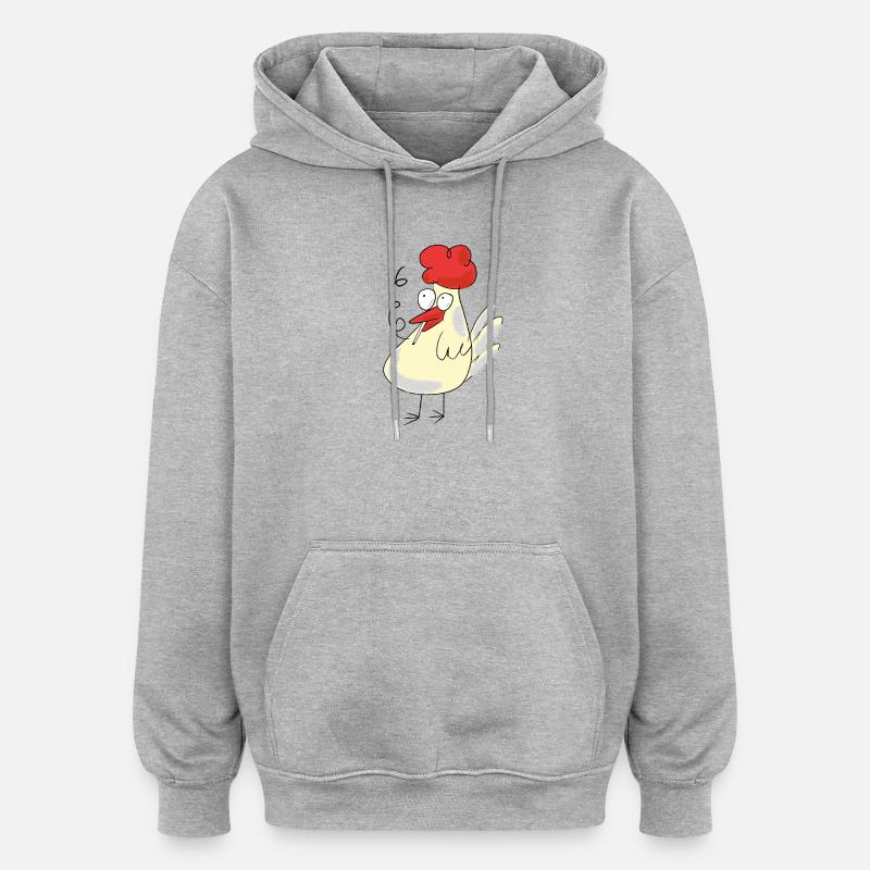Poulet, fumeur, cigarette, tabac, poulets fumeurs, - Sweat à capuche oversize unisexe - gris chiné
