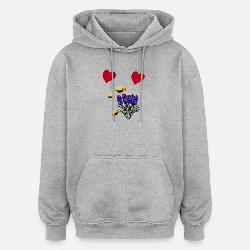 Heart Blossoms Jardin Abeilles - Sweat à capuche oversize unisexe - gris chiné