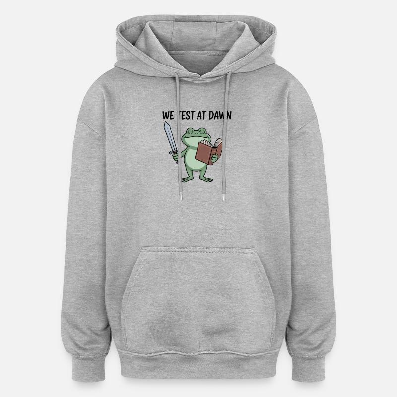 Dawn Quest Épée Grenouille & Livre - Sweat à capuche oversize unisexe - gris chiné