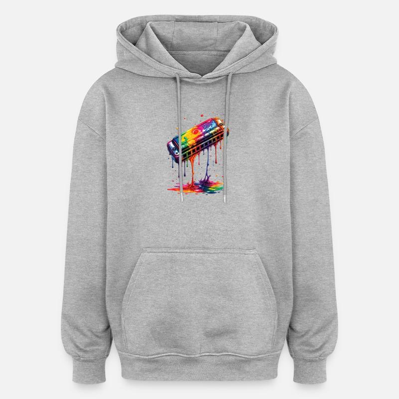 Mundharmonika mit tropfender Farbe - Oversized Unisex Hoodie - Grau meliert