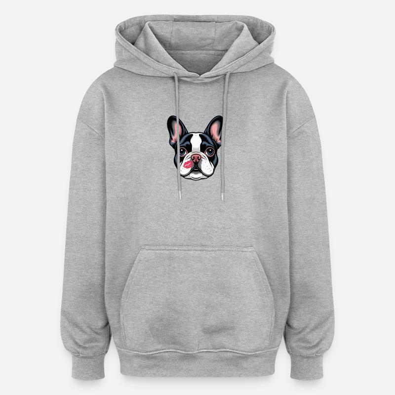 Bouledogue français Embrasse Chien Amour - Sweat à capuche oversize unisexe - gris chiné