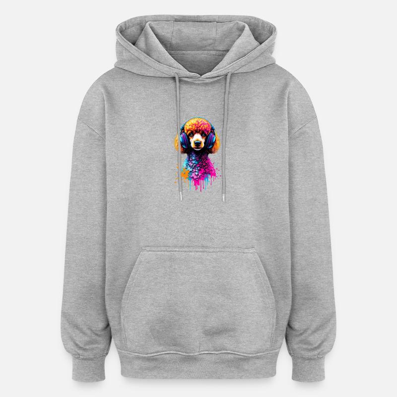 Caniche avec un casque - Sweat à capuche oversize unisexe - gris chiné