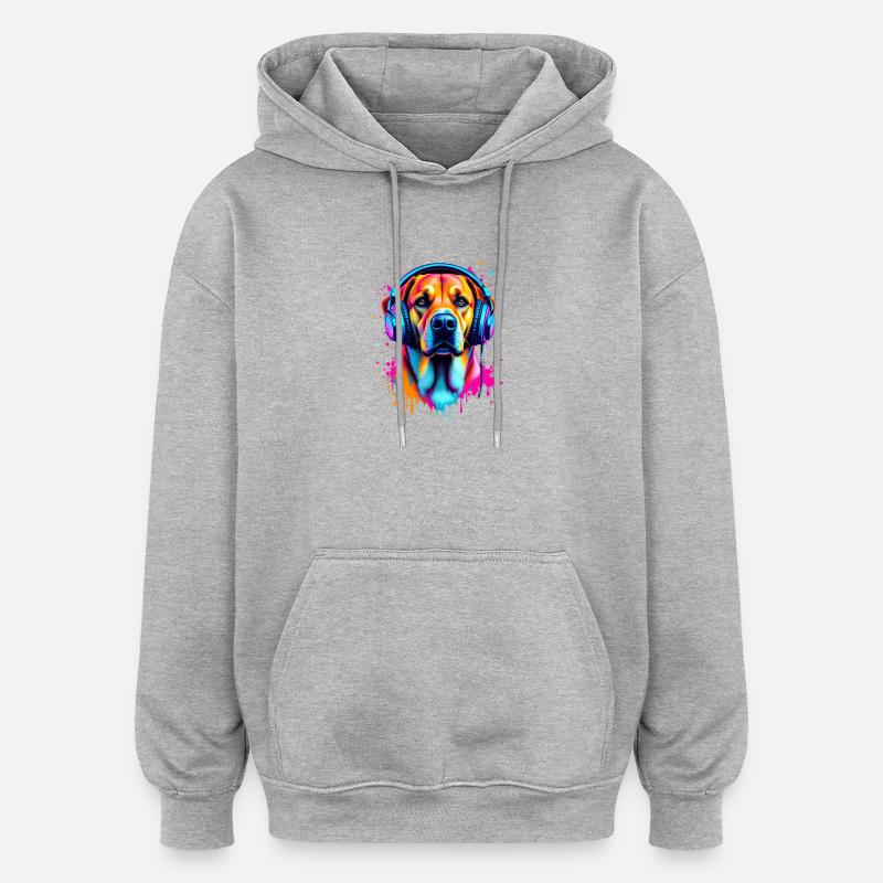 Labrador mit Kopfhörer - Oversized Unisex Hoodie - Grau meliert