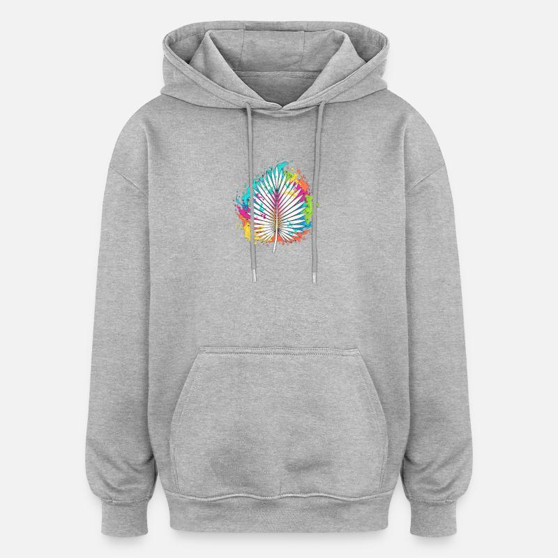 Bunte Palmenfächer Farbexplosion - Oversized Unisex Hoodie - Grau meliert