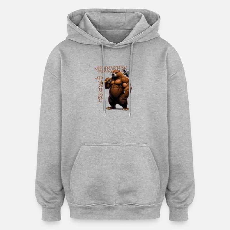 Taupe musclée avec marteau - Et après - Sweat à capuche oversize unisexe - gris chiné