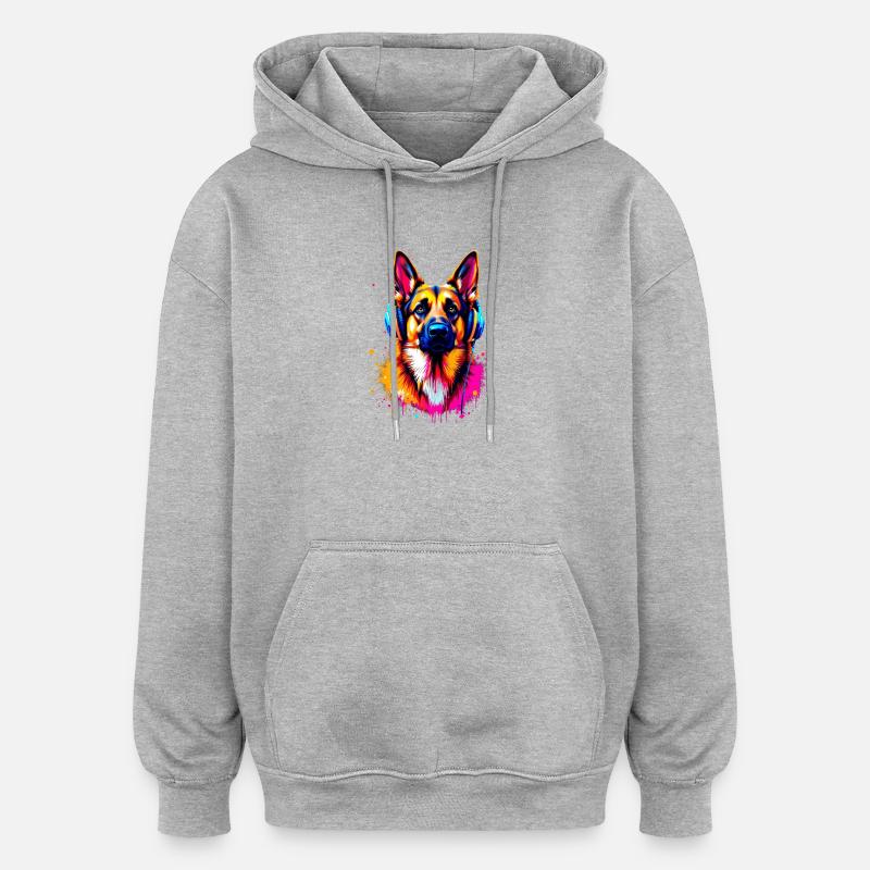 Deutscher Schäferhund mit Kopfhörer - Oversized Unisex Hoodie - Grau meliert