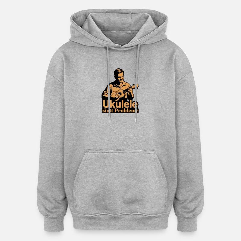 Ukulélé au lieu de problèmes, drôle de disant de ukulélé - Sweat à capuche oversize unisexe - gris chiné