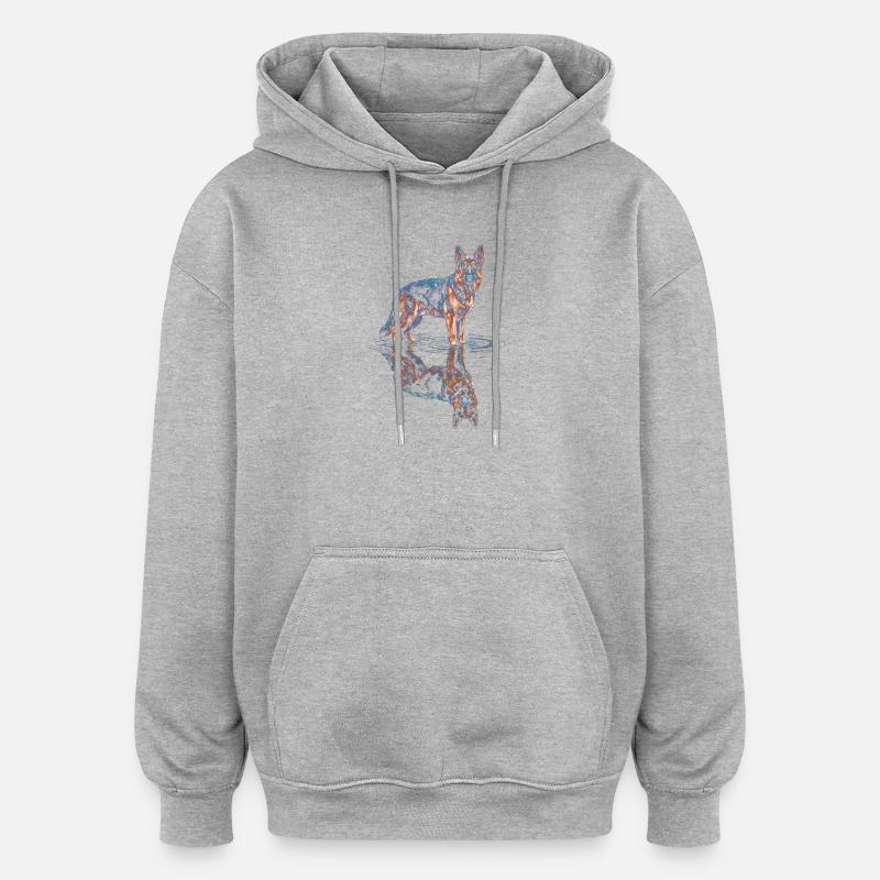 German Shepherd with Water Reflection - Oversized Unisex Hoodie - heather grey