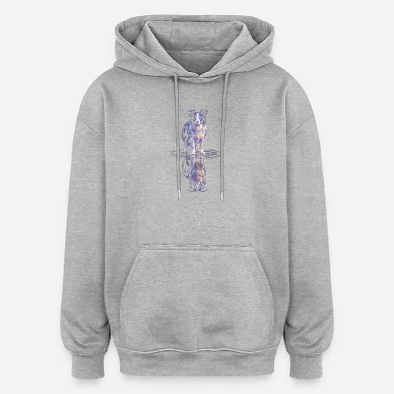 Border Collie Water Reflection - Oversized Unisex Hoodie - heather grey