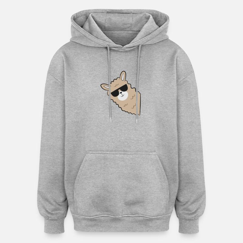 Lama - Sweat à capuche oversize unisexe - gris chiné