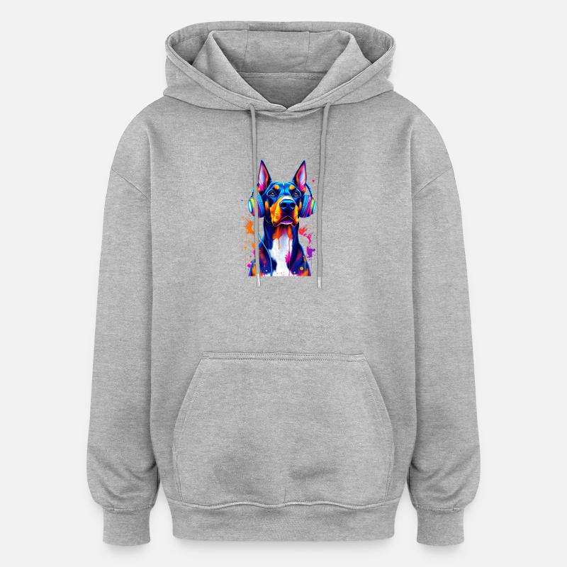 Doberman avec casque - Sweat à capuche oversize unisexe - gris chiné