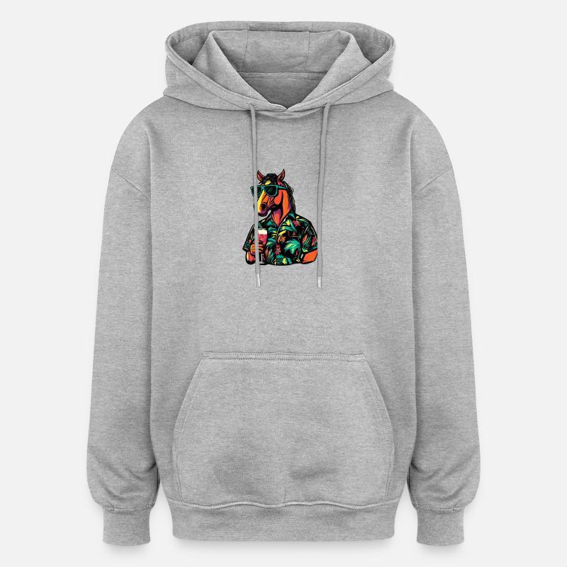 Pferd Comic Sommer - Oversized Unisex Hoodie - Grau meliert