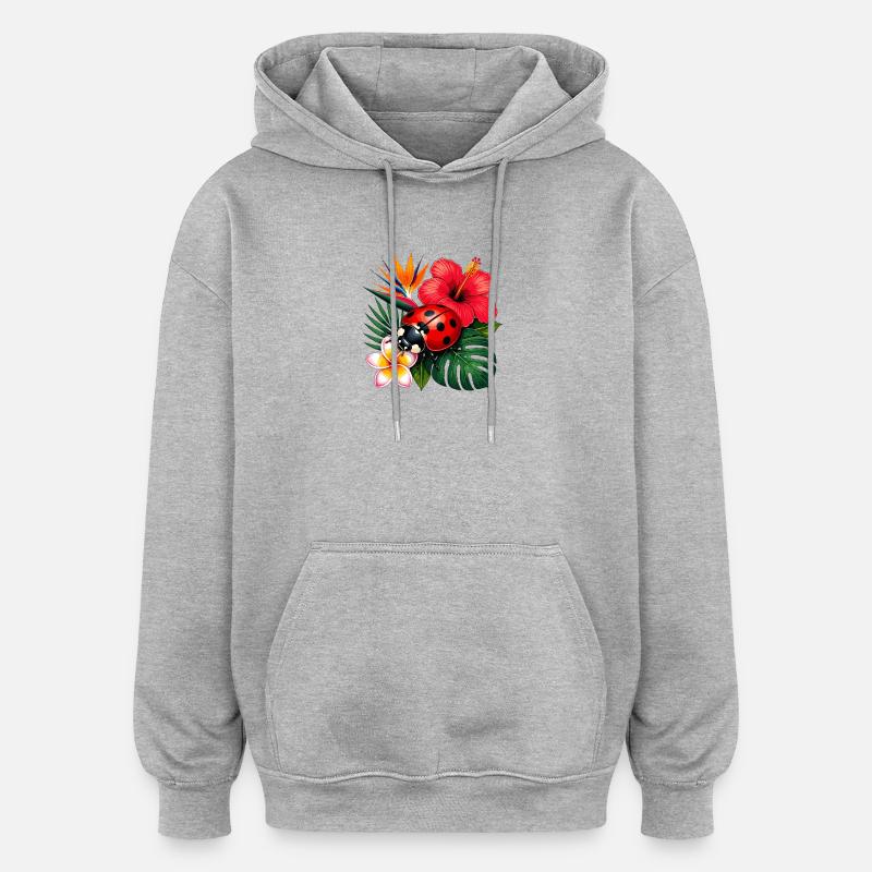 Tropical ladybug in hibiscus - Oversized Unisex Hoodie - heather grey