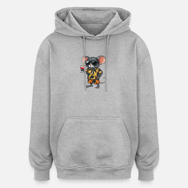 Été des bandes dessinées de souris - Sweat à capuche oversize unisexe - gris chiné