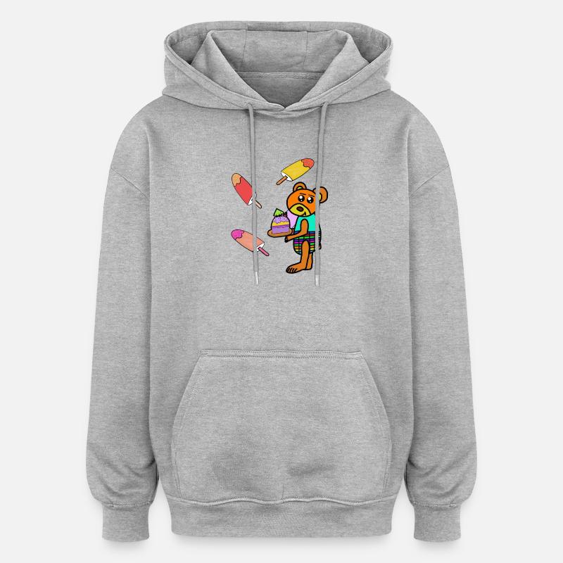 Teddy Kuchen Eis-Motiv Bär Kinder - Oversized Unisex Hoodie - Grau meliert