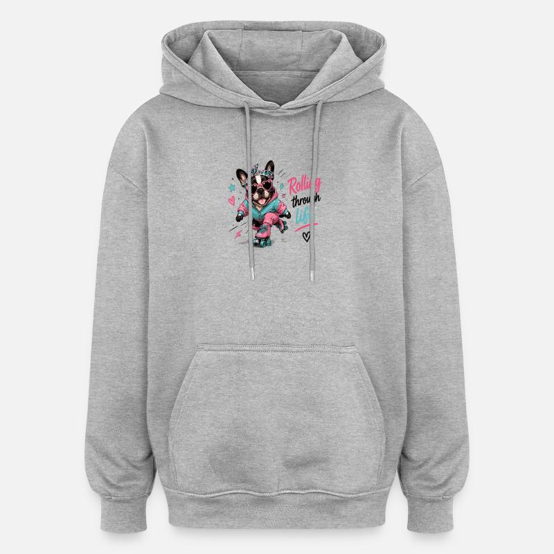 Rollender Hund – Lebensfreude - Oversized Unisex Hoodie - Grau meliert