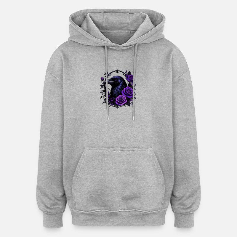 Night crow with violet roses - Oversized Unisex Hoodie - heather grey
