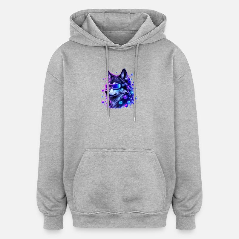 Loup néon avec VRBrille - Sweat à capuche oversize unisexe - gris chiné