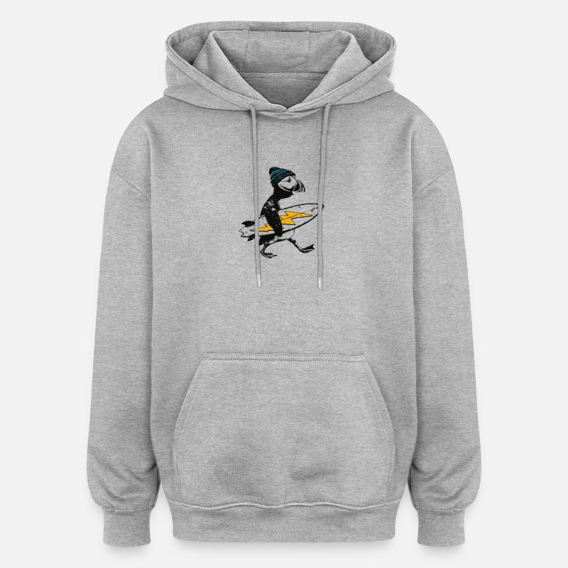 Petit macareux surfeur - Sweat à capuche oversize unisexe - gris chiné