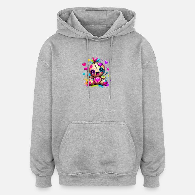 Patchwork-Kuscheltier mit Neonherzen - Oversized Unisex Hoodie - Grau meliert