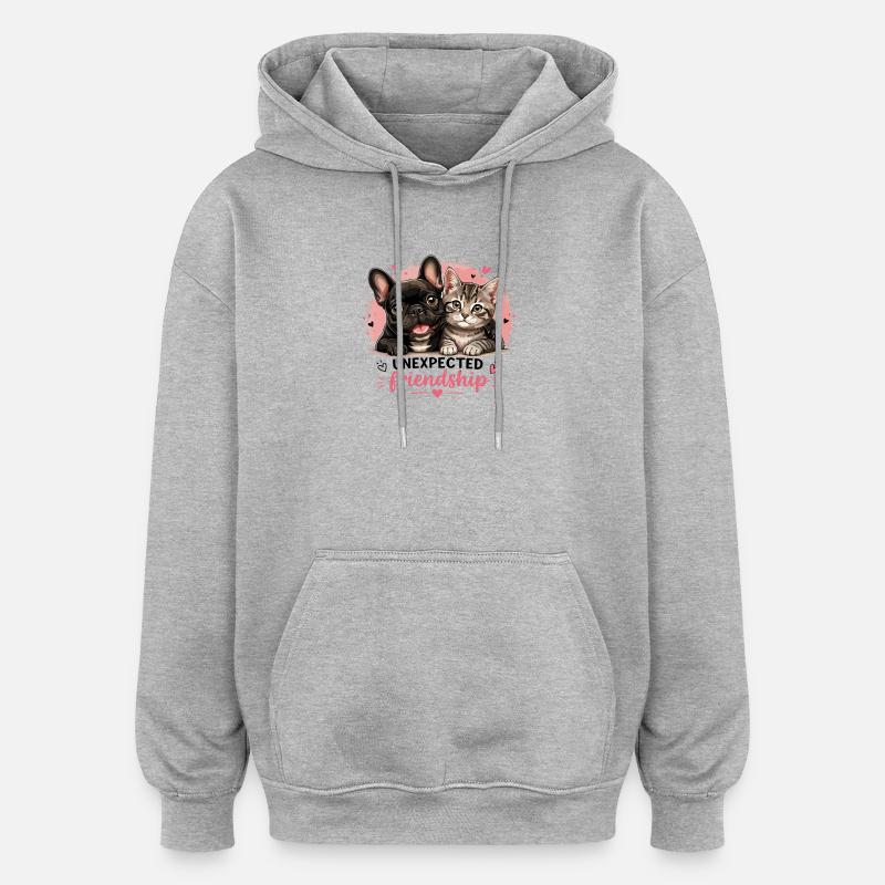 Amitié inattendue Bouledogue français et - Sweat à capuche oversize unisexe - gris chiné