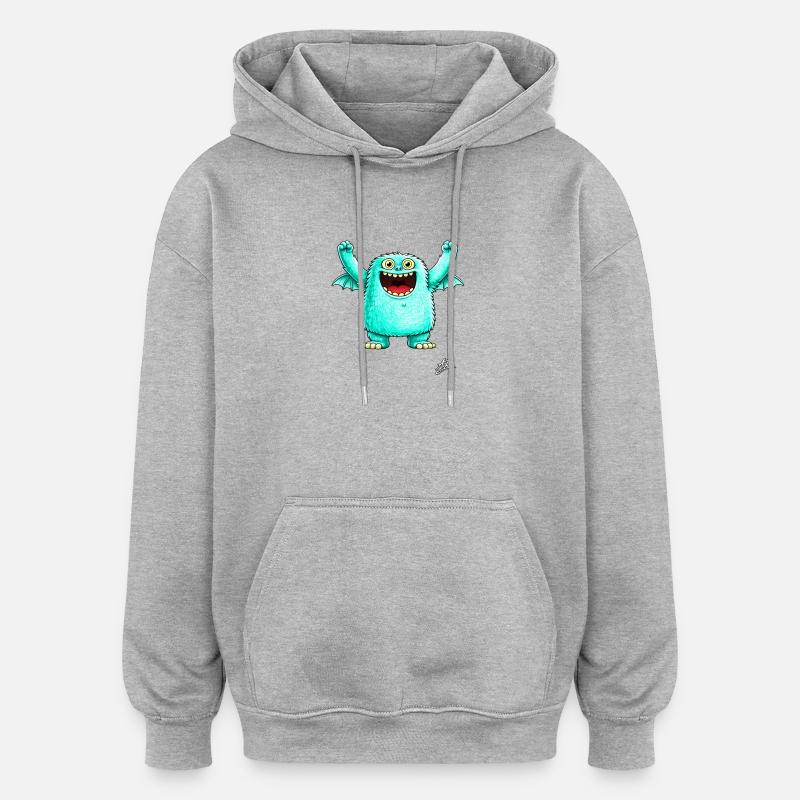 Monstre turquoise joyeux - Sweat à capuche oversize unisexe - gris chiné