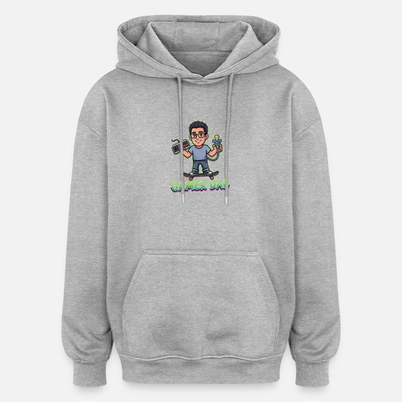 Manette Gamer Dad Skate Hero - Sweat à capuche oversize unisexe - gris chiné