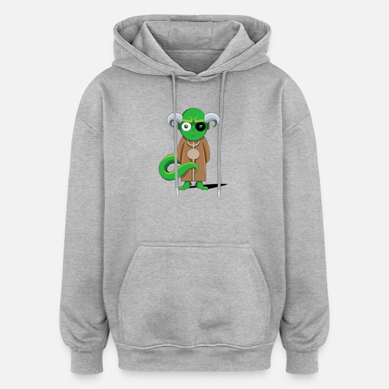 Démon Vert en robe marron - Sweat à capuche oversize unisexe - gris chiné