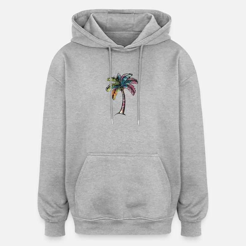 Plage de Palm Tree - Sweat à capuche oversize unisexe - gris chiné