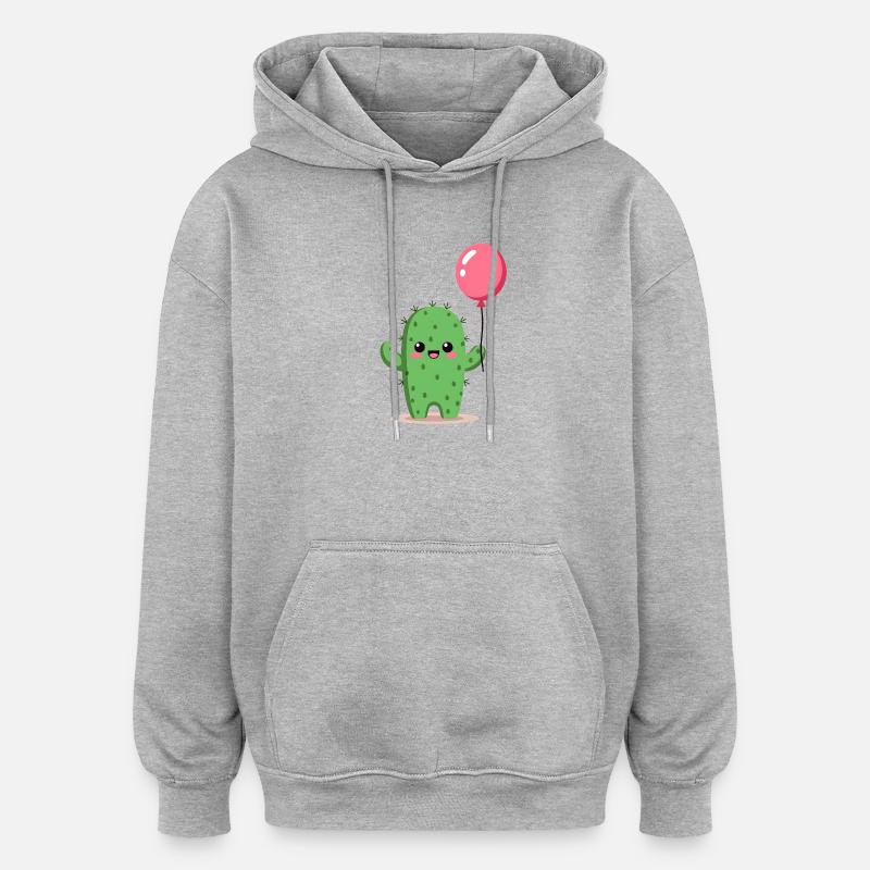 Cactus avec ballon - Sweat à capuche oversize unisexe - gris chiné