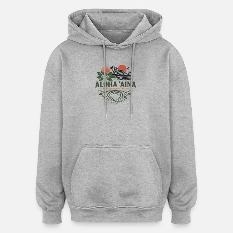 Aloha Aina Roots - Sweat à capuche oversize unisexe - gris chiné